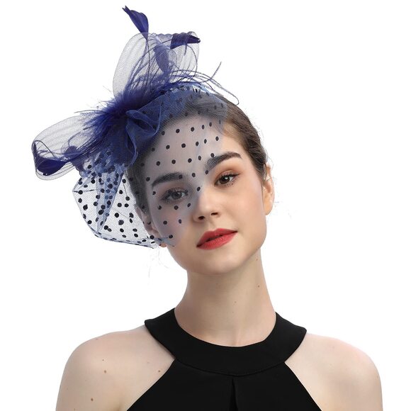 2672 Women\'s Fascinators Tea Party Derby Hat Feather Mesh Veil Headwear